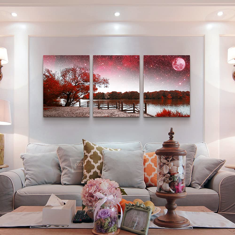 Wall Art For Living Room Large Size Wall Decor For Bedroom Room Wall Pictures Artwork Abstract Red Tree Moon Landscape Paintings