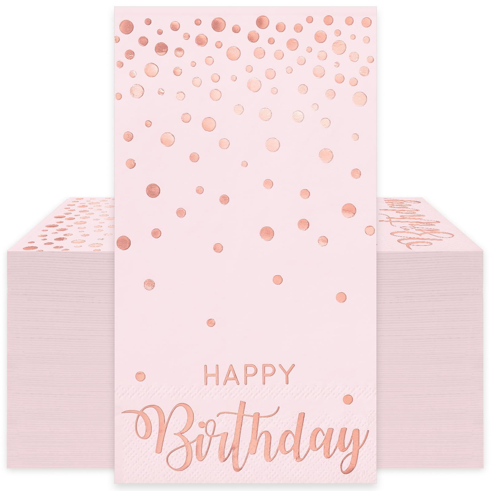 Jarthenaamcs 50Pcs Valentine'S Day Pink Happy Birthday Guest Napkins Rose Gold Foil Dots Birthday Disposable Paper Napkins Dinne