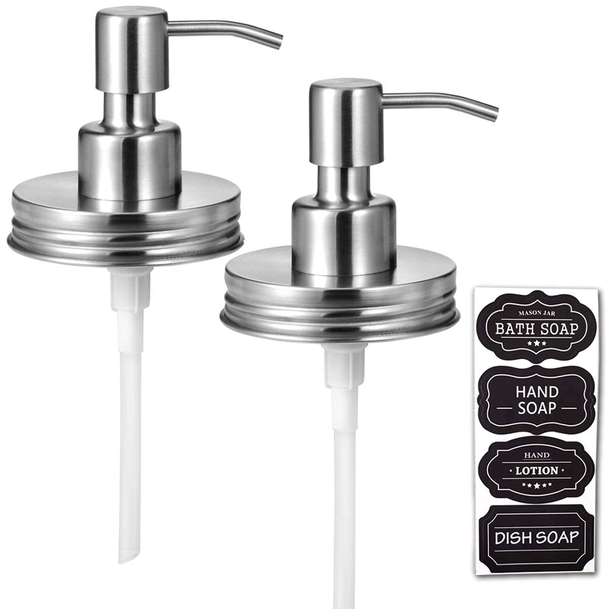 Mason Jar Liquid Soap Dispenser Lids(2) -Premium Rust Proof Stainless Steel - Modern Farmhouse Decor For Kitchen & Bathroom, Liq