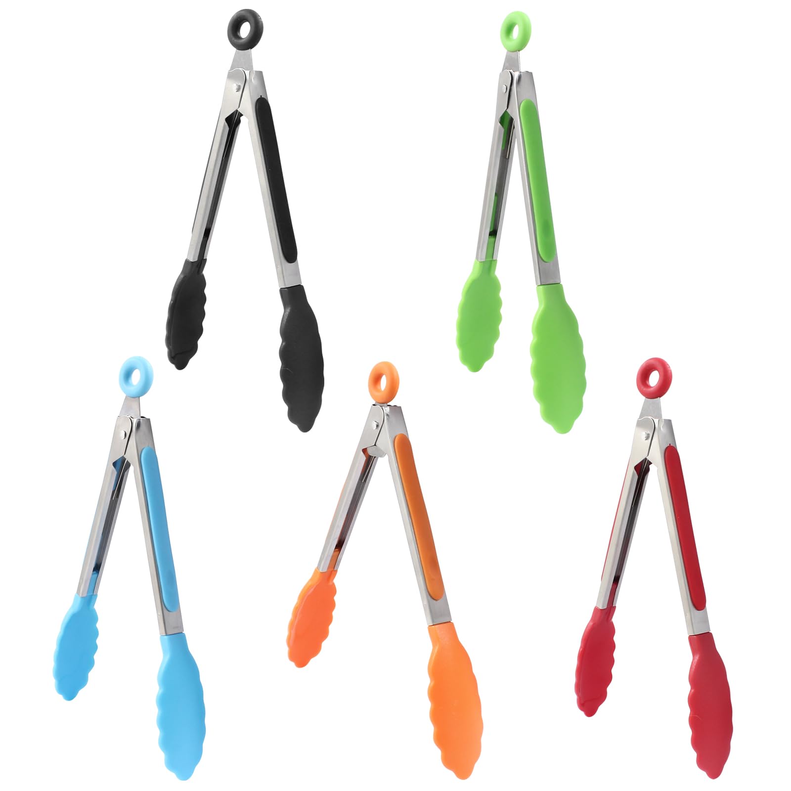 Coufce 5 Pack 7 Mini Silicone Tongs Small Kitchen Tongs Locking Food Tongs Heat Resistant Tongs For Barbecue And Buffet Serving