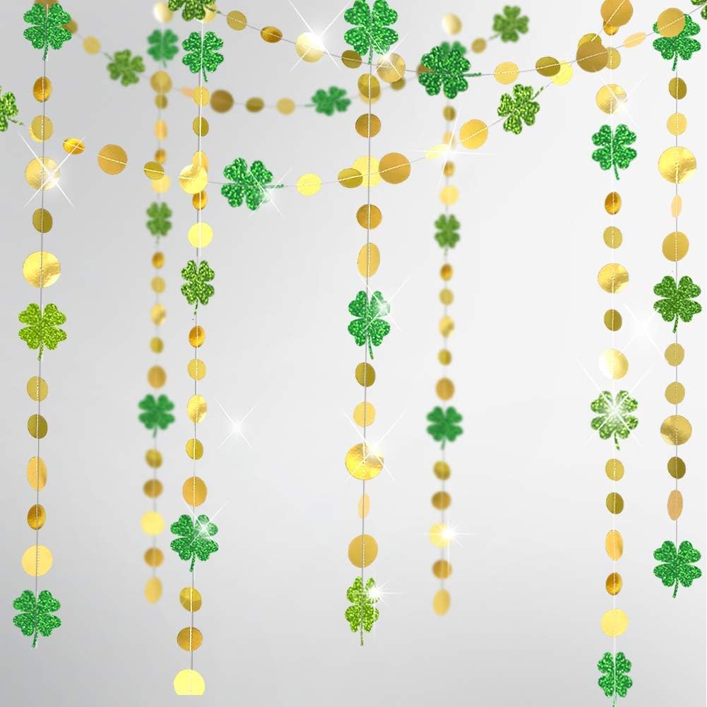 Cheerland Glitter St Patricks Day Garlands Saint Patricks Party Decorations Shamrock Clover Garlands Banner Streamer Backdrop Ha