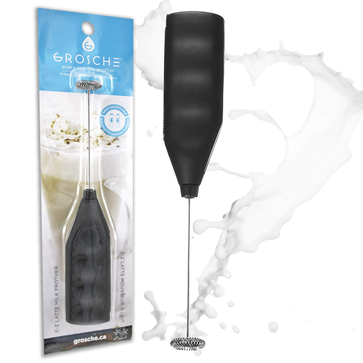 Grosche - Ez Latte Milk Frother Wand & Matcha Whisk Milk Frother Handheld Drink Mixer Handheld Milk Frother Wand Cream Frother -
