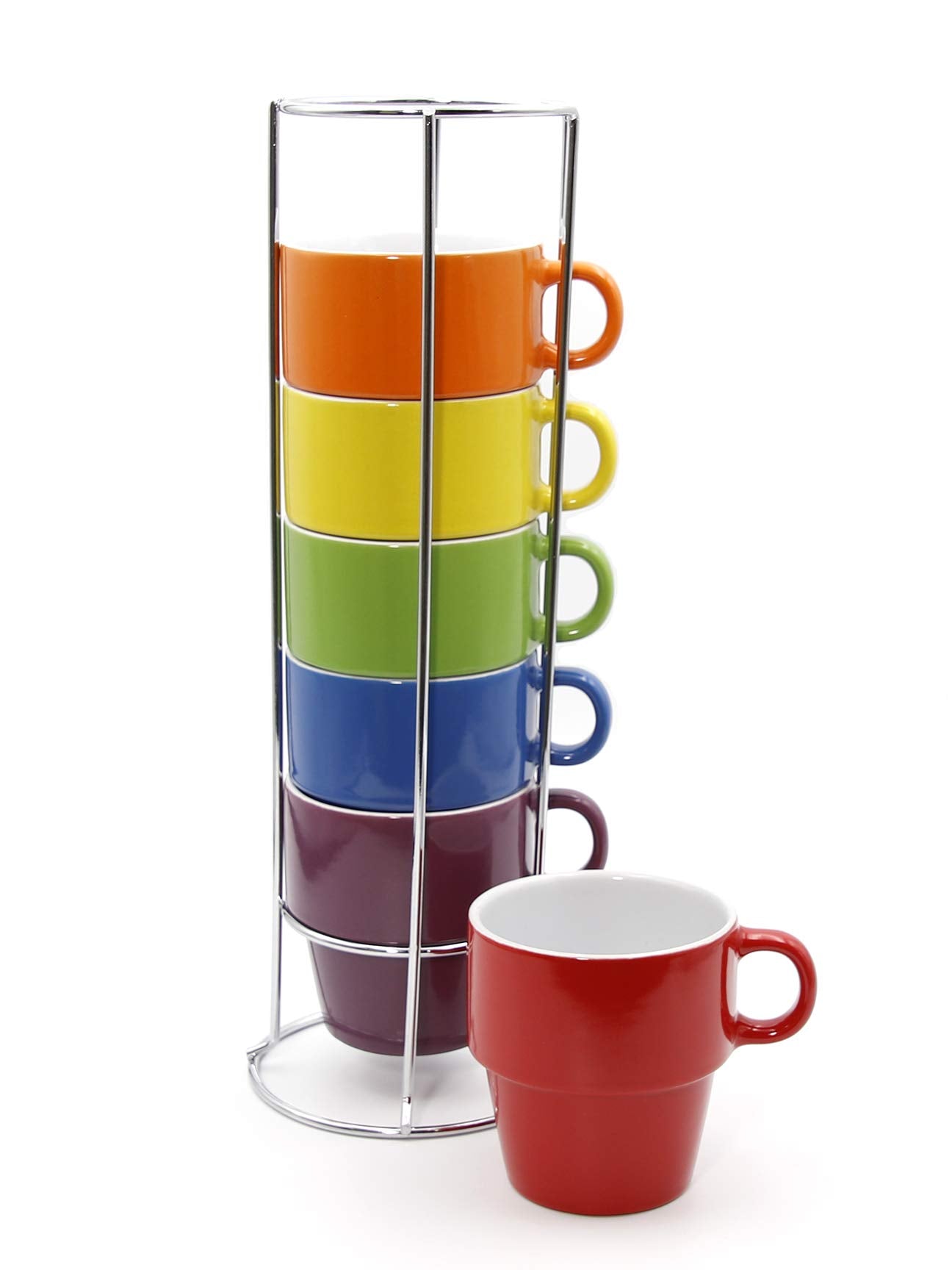 gypsy color 8 oz Americano Stacking Mug Set with Metal Stand, Set of 6