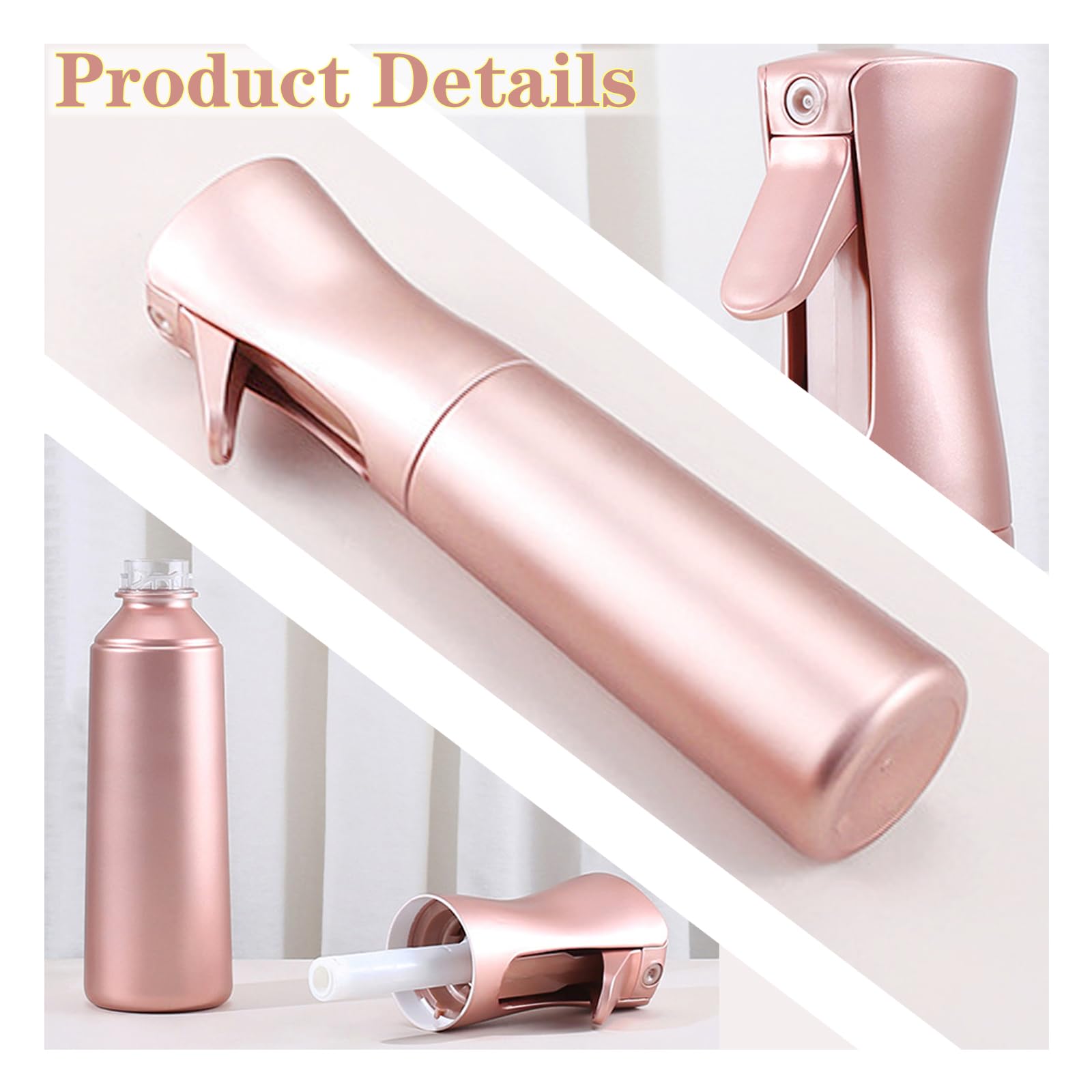 Lerpolor Empty Spray Bottles, Continuous Spray Bottle For Hair, 10 Oz Rose Gold Spray Water Bottle Fine Mist Refillable, Skin Ca