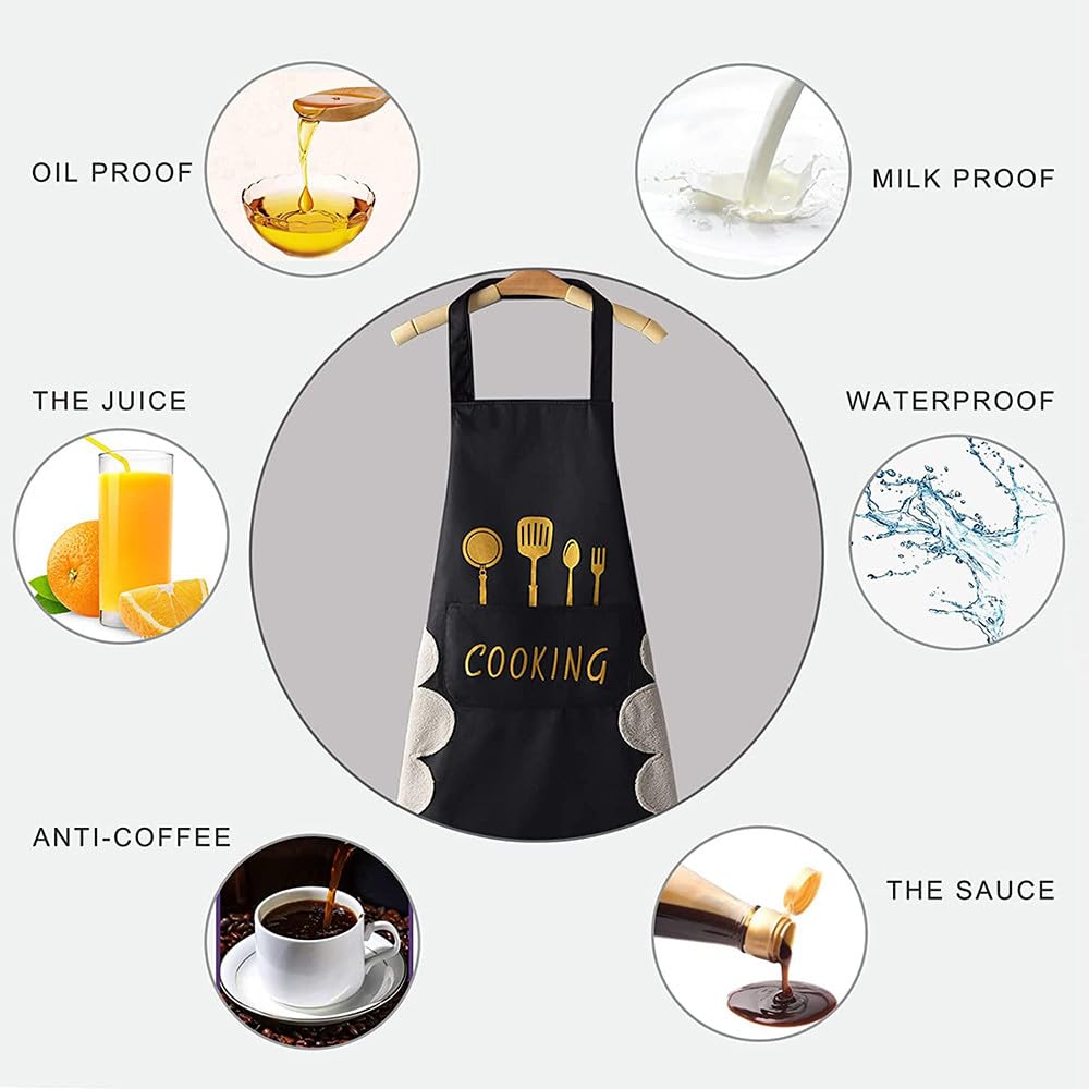 Docat Apron For Kitchen Cooking Waterproof Apron For Women Men With Pockets And Side Coral Velvet For Wiping Hands Towel Grill C