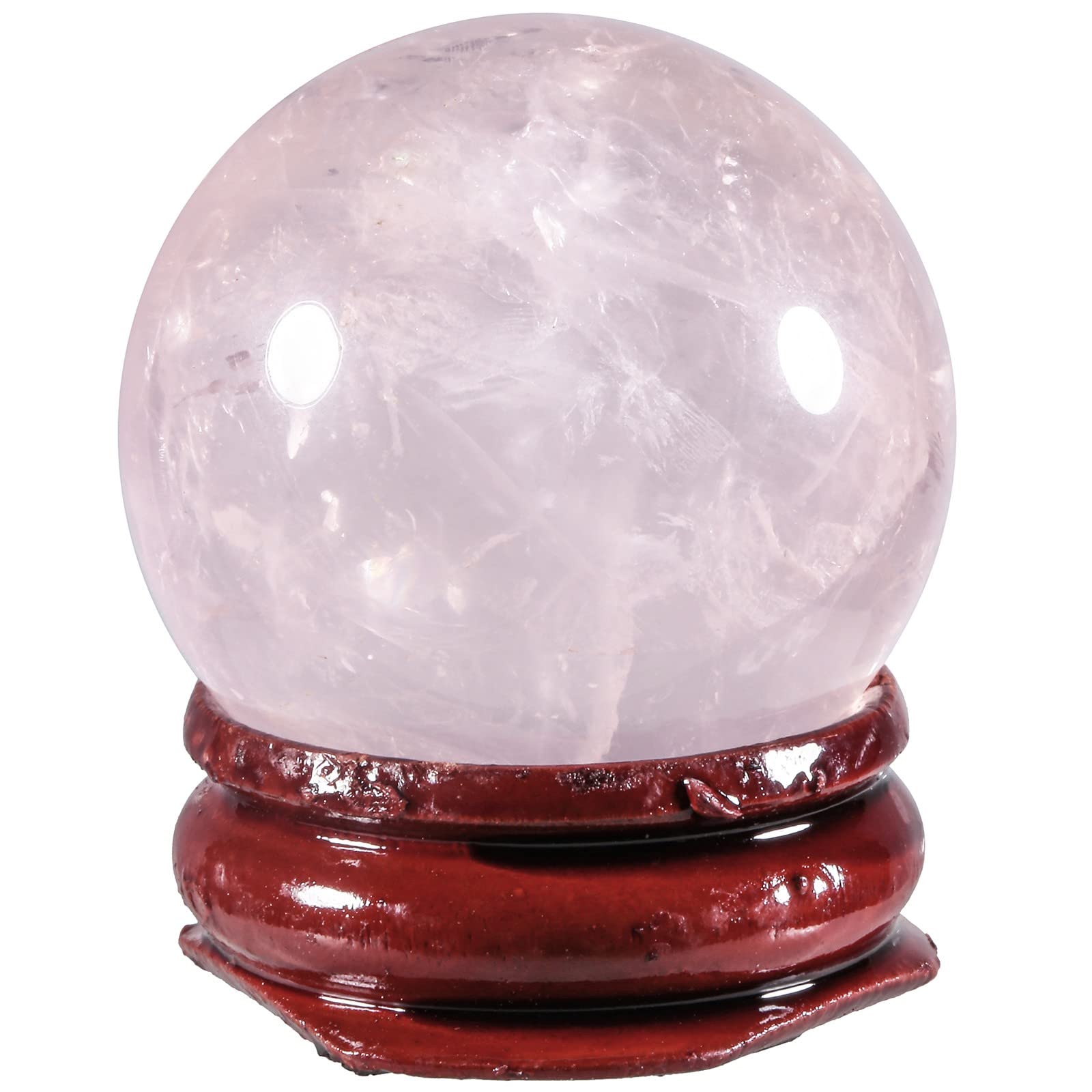 Amogeeli Natural Rose Quartz Sphere with Wooden Stand, Fengshui Stone Ball Decoration for Divination Reiki Meditation