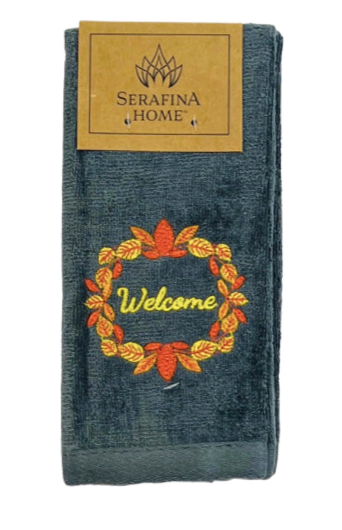 Decorative Fall Harvest Hand Fingertip Towels: Cute Welcome Wreath On Plush Soft Cotton Grey Orange, Set Of 2 12'' X 18''