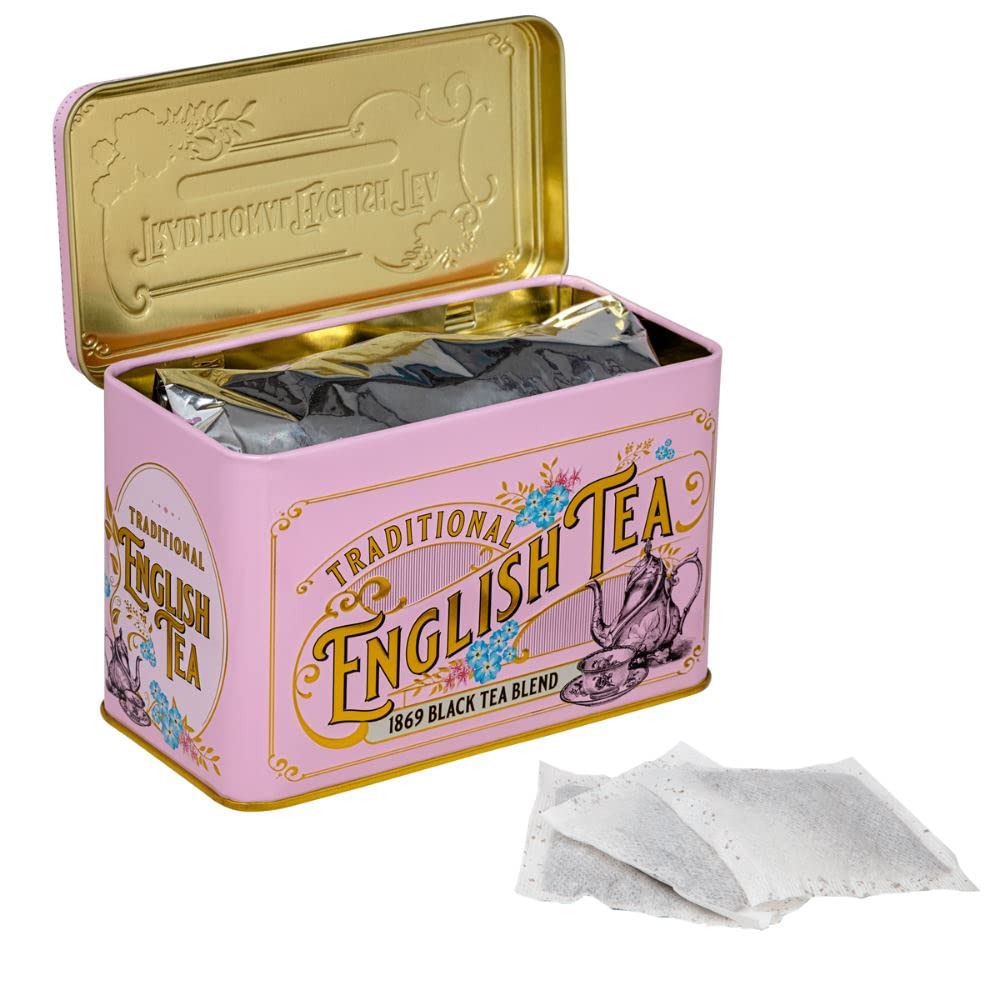 New English Teas Vintage Victorian Tea Tin - 40 Fine Teabags, Pink, Model 40856