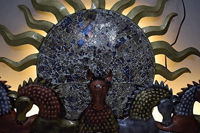 HANSART 48 Inches 7 Horses with Sun Metal Wall Art with Led Light, Wall Decor for Home or Office