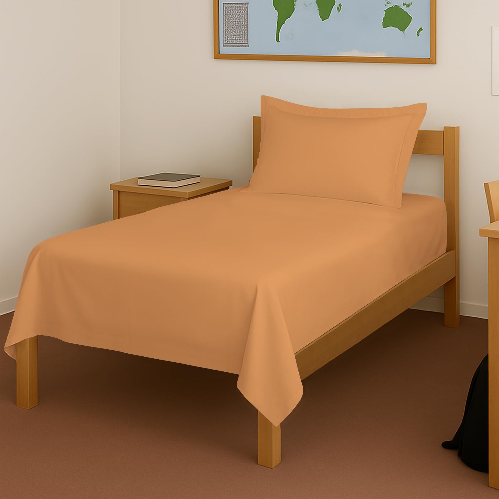 Pizuna 100% Cotton Bedsheet Single Apricot Orange, 400 Thread Count Long Staple Combed Cotton Flat Bedsheets 60 X100 Inches With