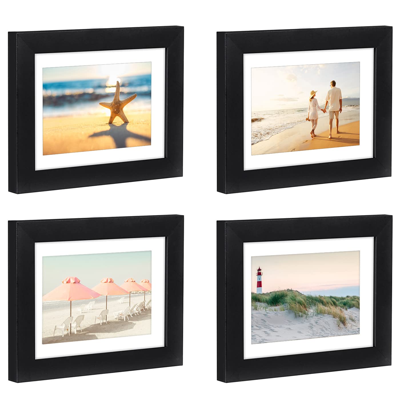 Americanflat 5x7 Picture Frame with Shatter-Resistant Glass - Set of 4 - Use as 4x6 Frame with Mat or Display 5x7 Photo Without