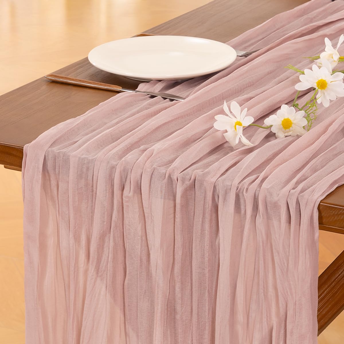 Socomi Pink Table Runner Spring Easter Cheesecloth Table Runner 170 Inch Cheese Cloth Runner 14Ft Boho Rustic Gauze Table Runner