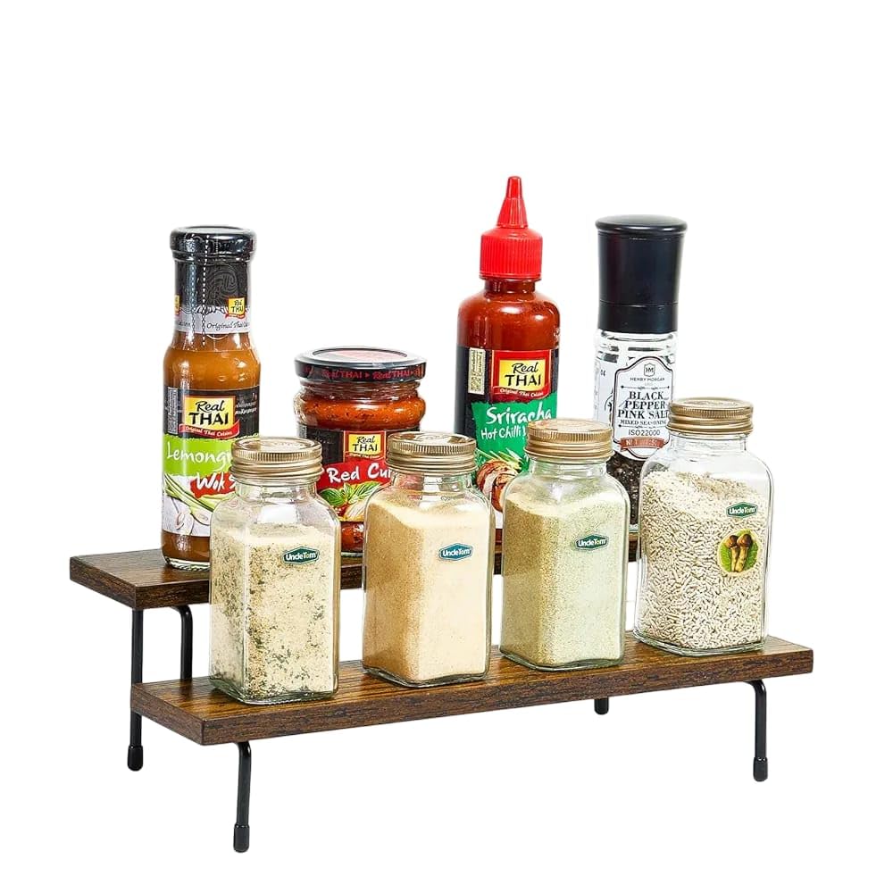 Firebees Rustic Wooden Spice Rack  Free Standing Kitchen Organizer Rack & Countertop Storage Stand | MultiPurpose Masala Rack,