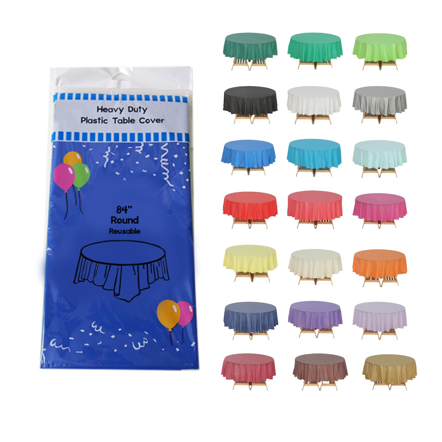 Evershine 6 Pack 84 Inch Plastic Table Cover, Royal Blue Round Disposable Table Covers Plastic Tablecloth