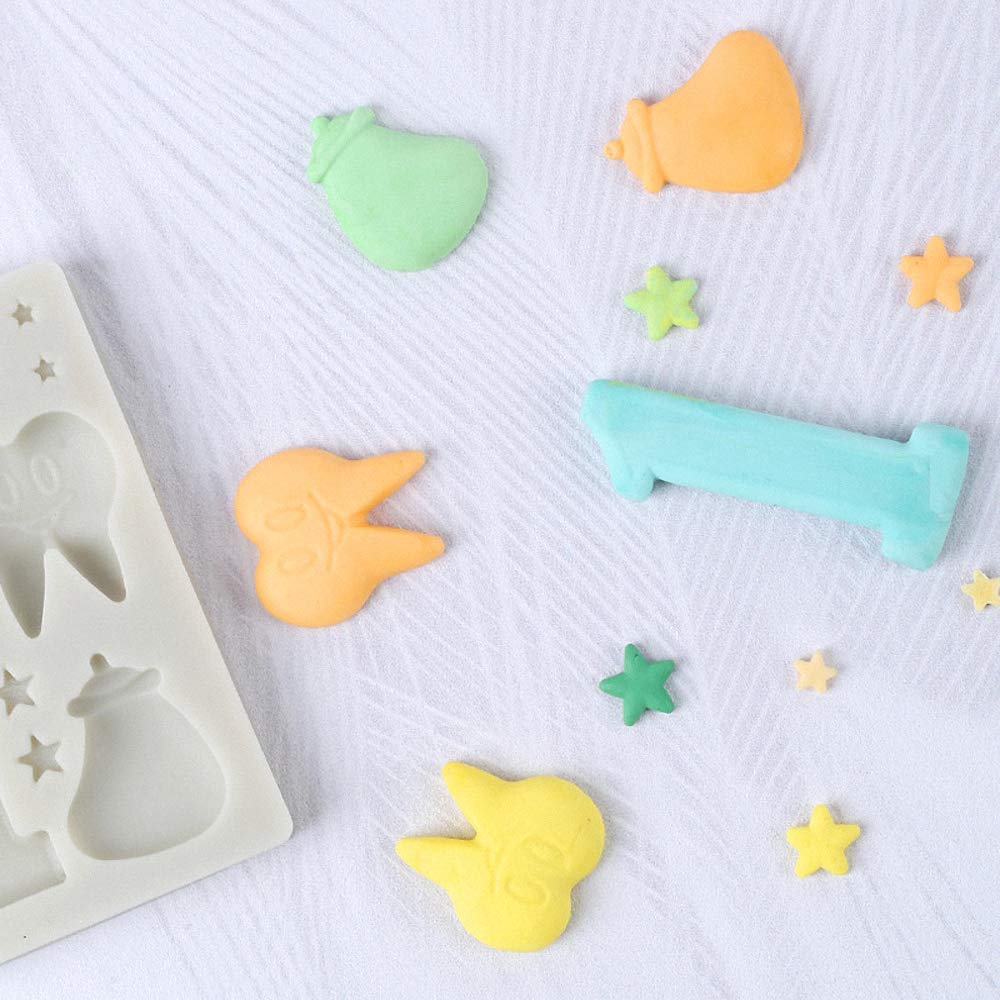 2Pcs/Set 1St Birthday Silicone Fondant Molds, Number 1 & Baby Tooth Chocolate Candy Sugar Craft Mold Happy Birthday Handmade Can