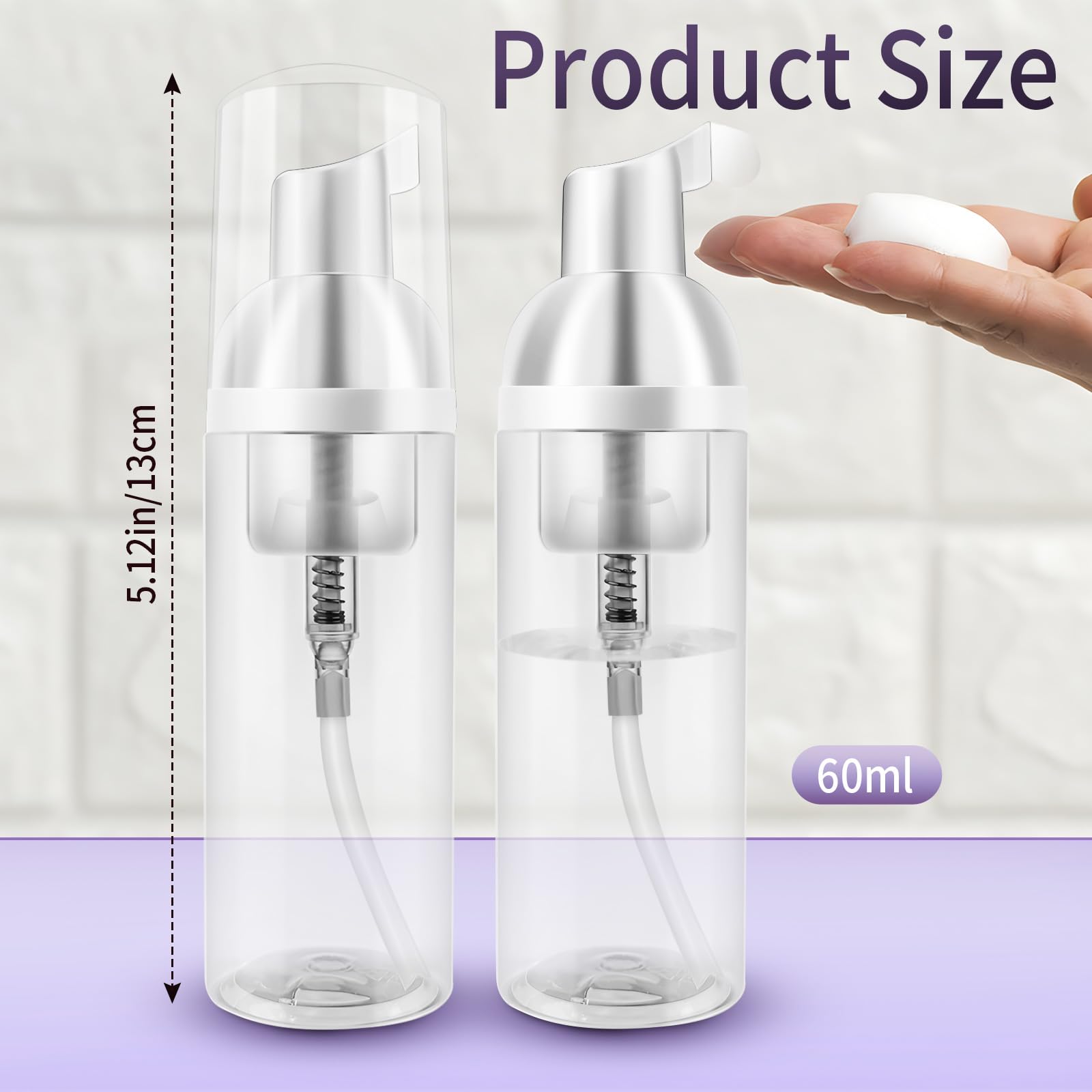 3Pack Travel Foam Pump Bottle 60 Ml/2 Oz - Small Size Foam Spray Bottle & Pump Bottle Dispenser For Face Wash, Lash Shampoo, Ski