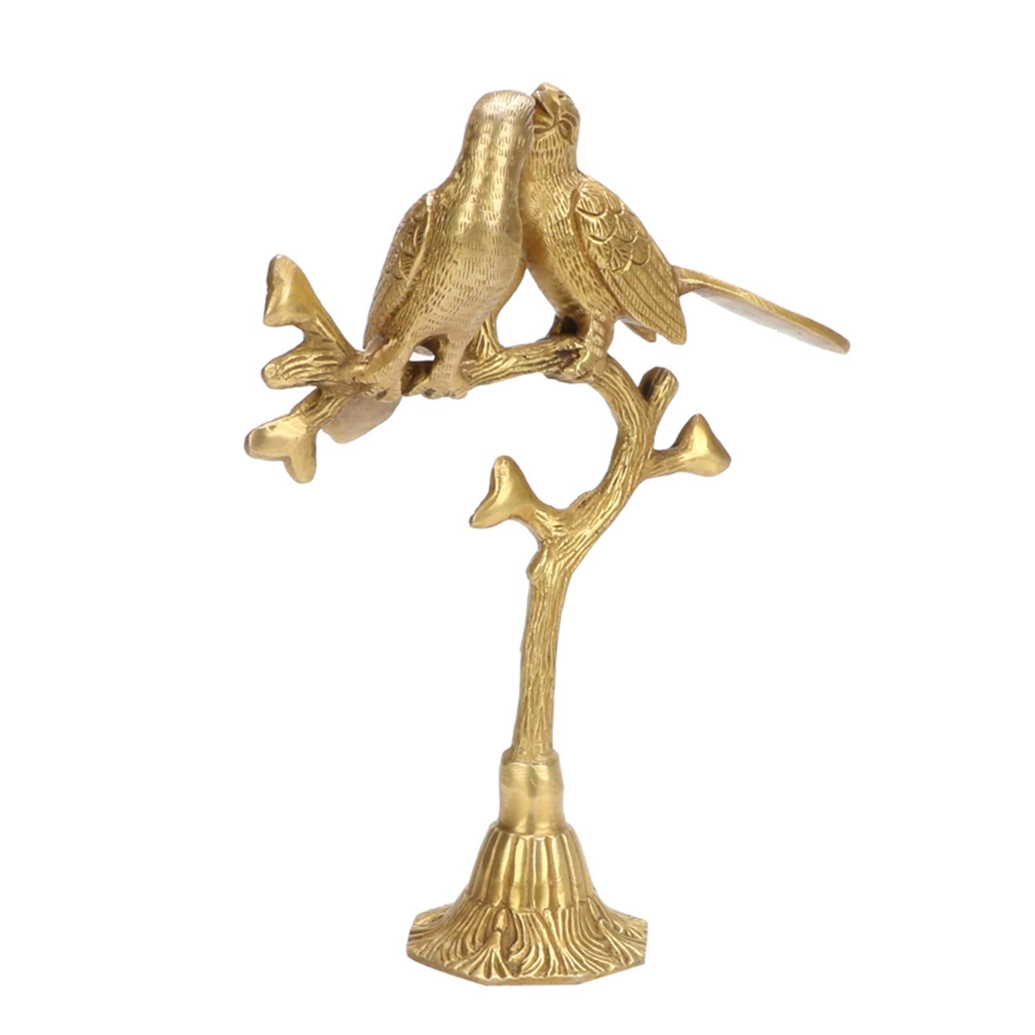 Kartique Brass Love Birds Sitting On Tree's Branch Couple Statue Decorative Bird Pair Sculpture Romantic Gifts | Height 10''