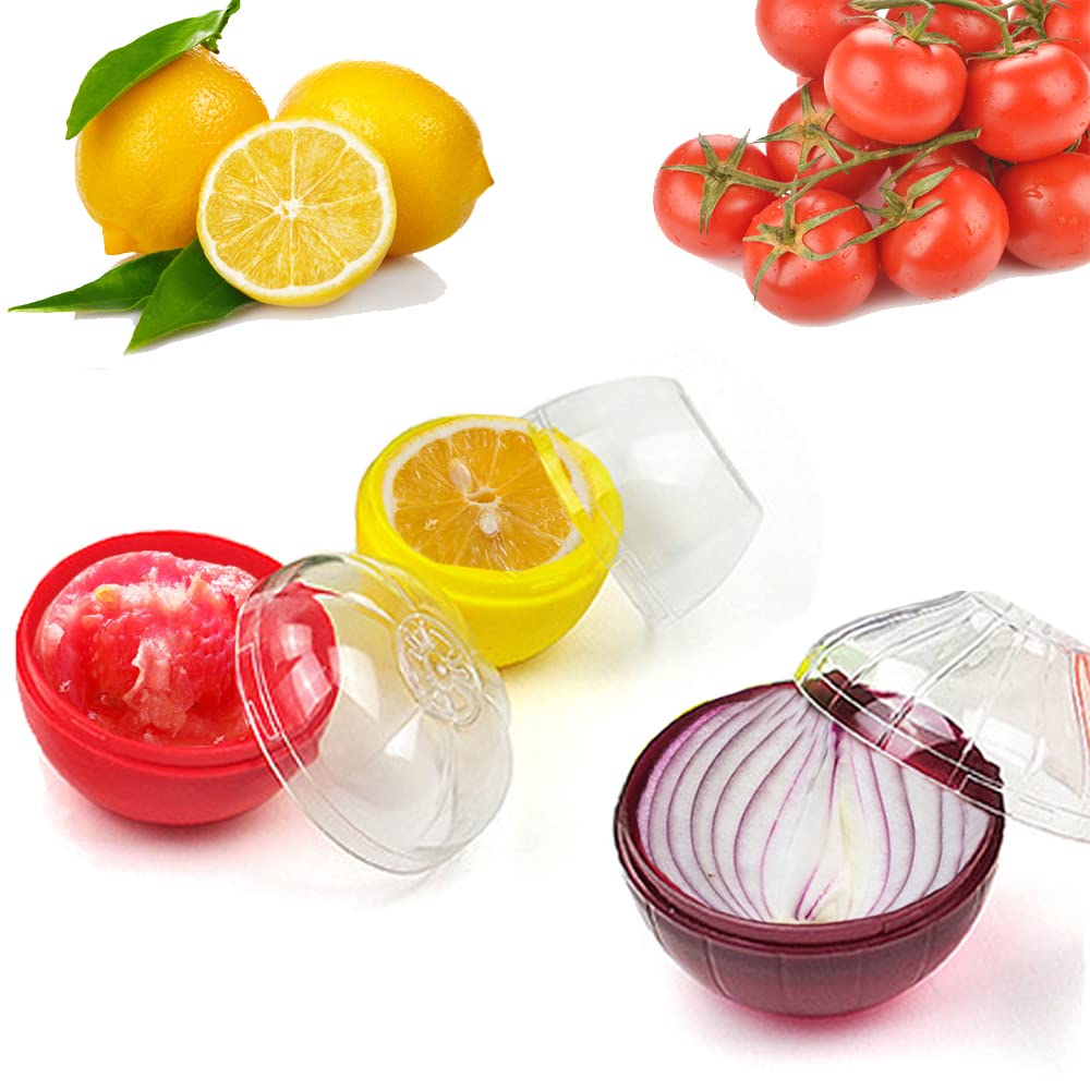 Ayccnh Fruit And Vegetable Storage Containers For Fridge 4 Piece Set, Onion, Lemon, Tomato And Avocado Saver/Holder/Keeper