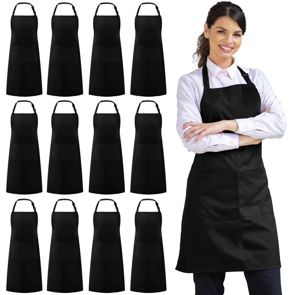 Syntus 12 Pack Bib Apron, Unisex Aprons Adjustable 100% Cotton With 2 Pockets Cooking Kitchen Aprons For Women Men Chef, Bbq Dra