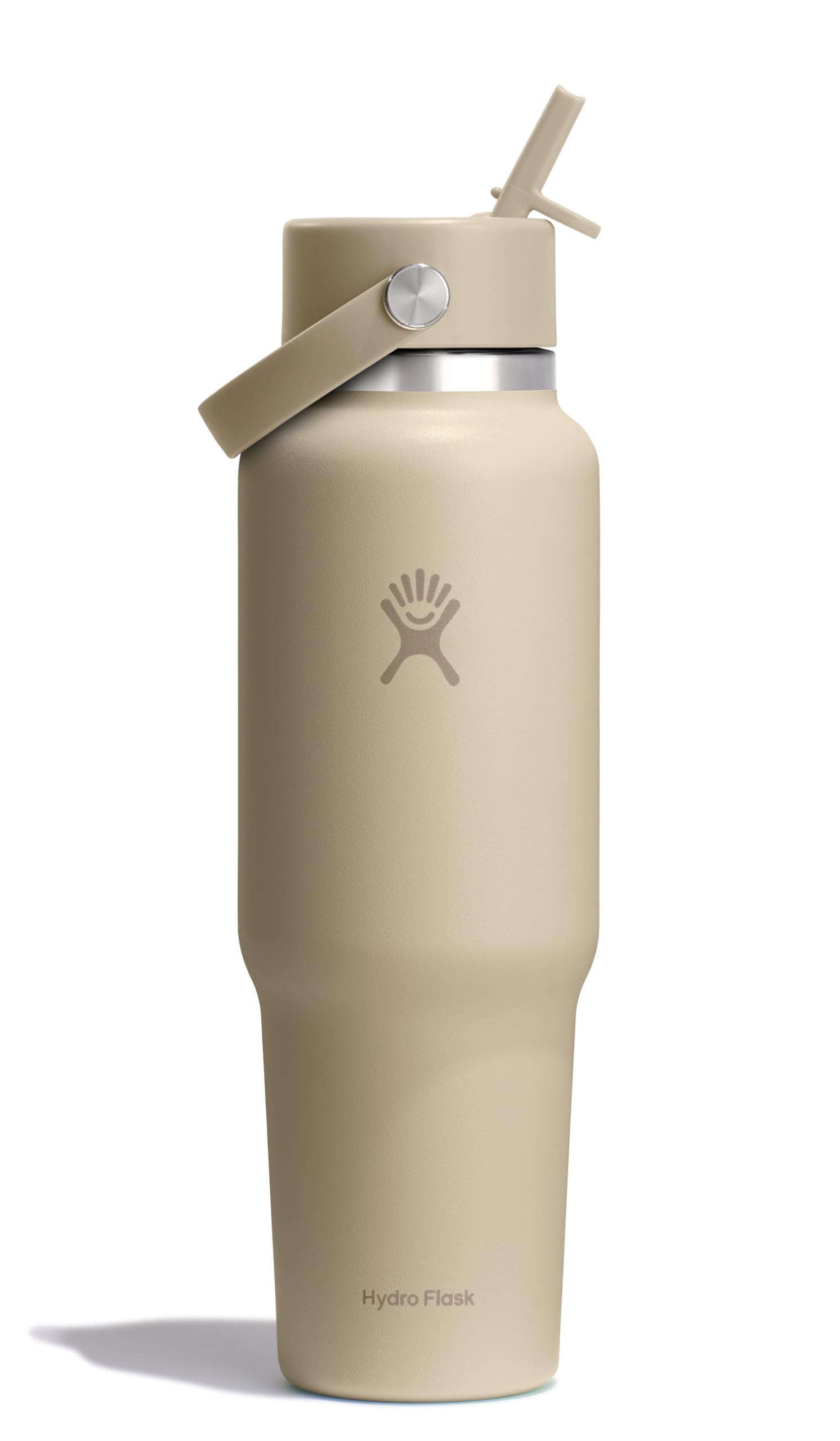Hydro Flask Travel Water Bottle - Insulated Stainless Steel - Wide Straw Lid, Non Spill, Leakproof in 40 Oz Oat Tan