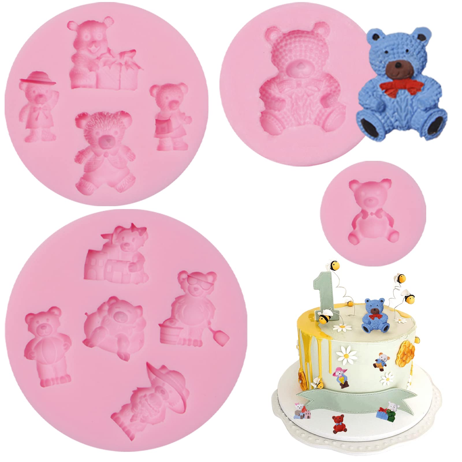 Teddy Bear Chocolate Silicone Molds 4 Pcs, Cute Baby Bears Fondant Mold For Cake Decoration, Candy Sugar, Cupcake Topper, Cake P
