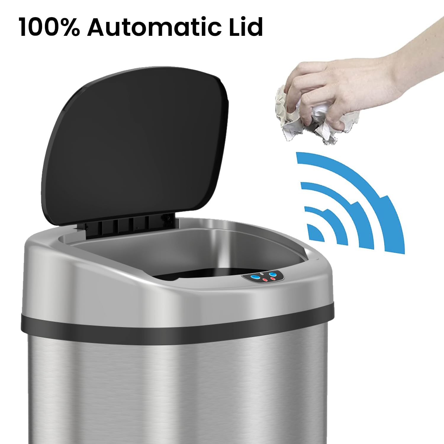 Itouchless Sensorcan 13 Gallon Trash Can With Odor Filter, Stainless Steel Oval Automatic Trashcan For Home Office Bedroom Livin