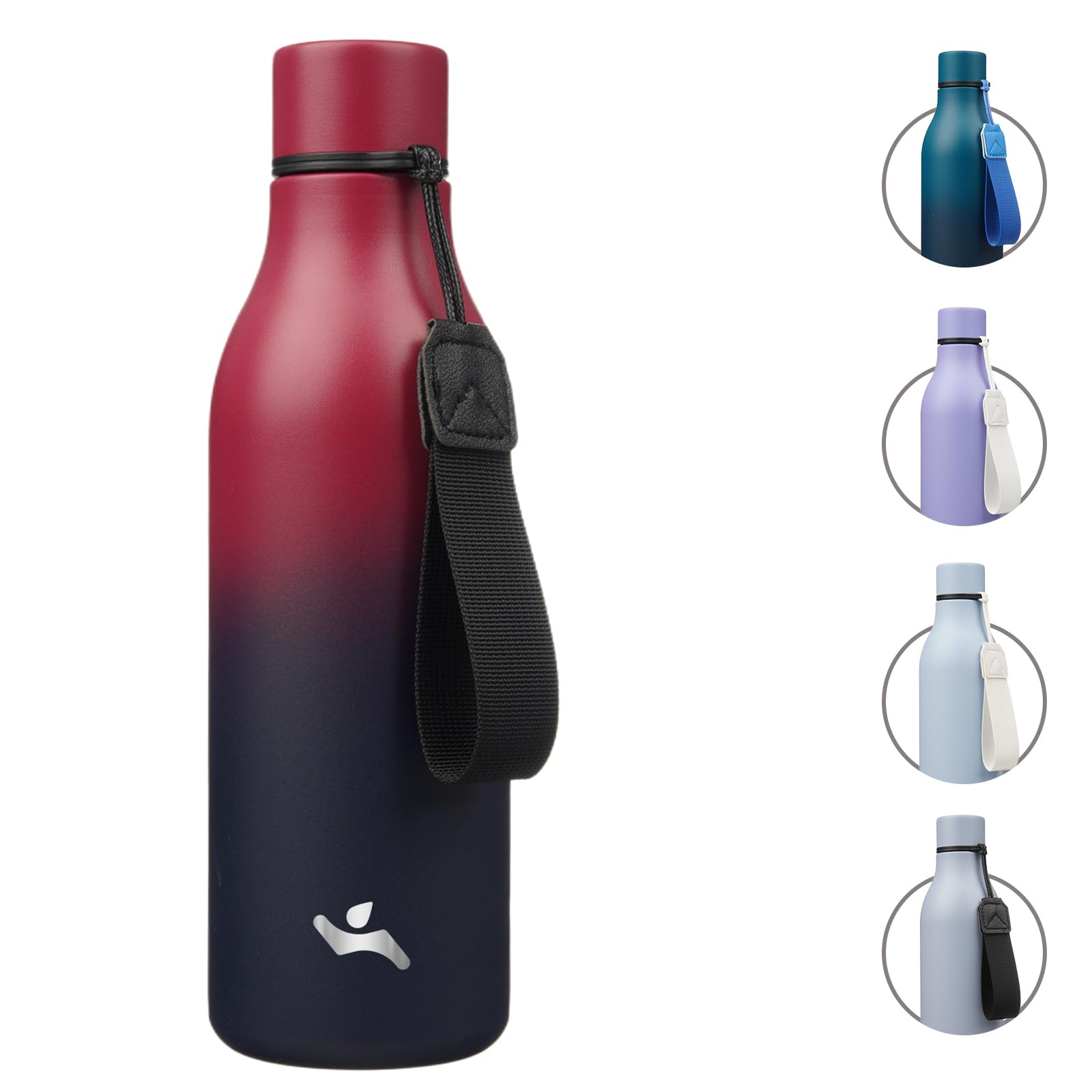 Insulated Water Bottle with Strap,18 oz Double Wall Stainless Steel Vacuum Bottles Metal Water Flask,Rosy Red