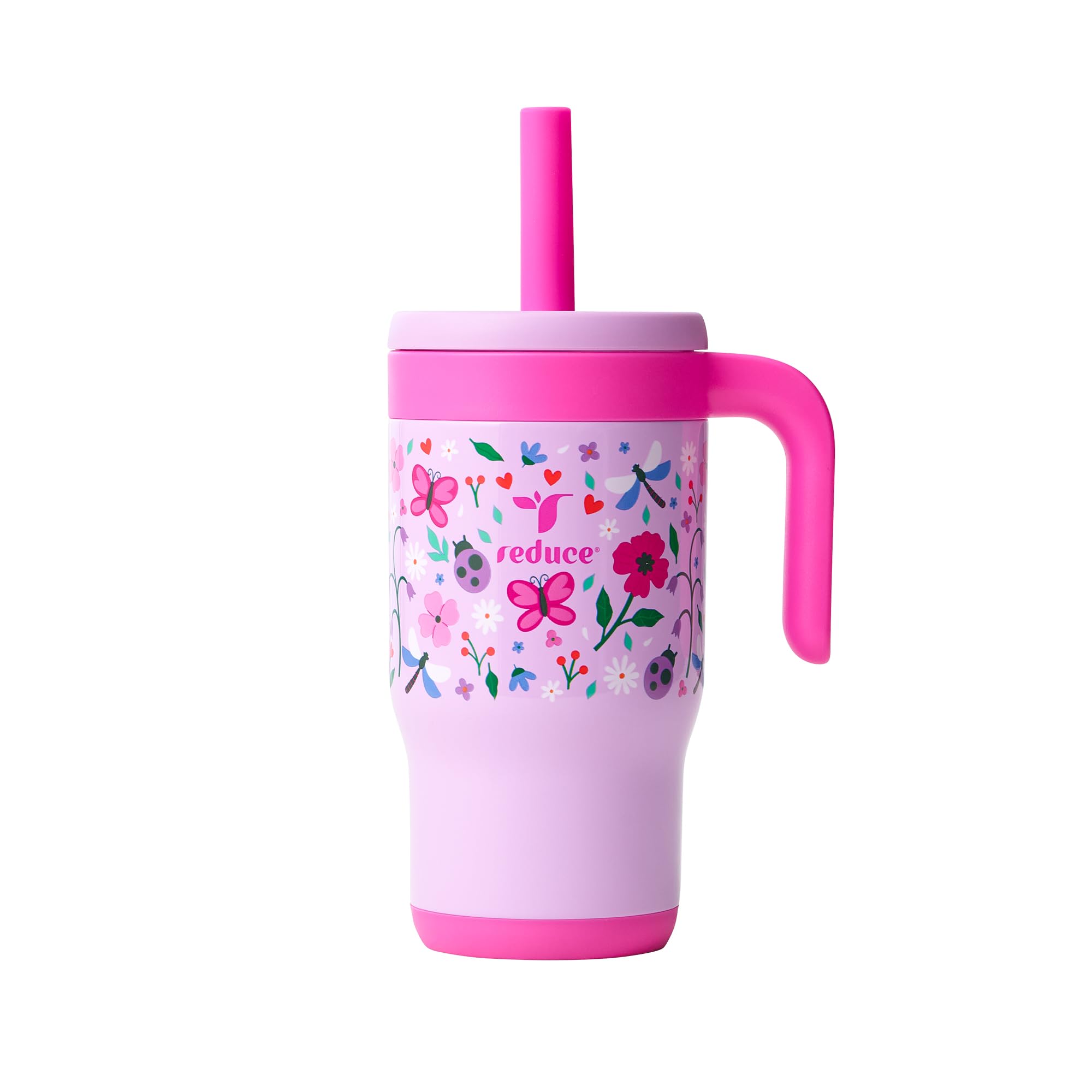 REDUCE CHILLER Travel Mug  14 oz Insulated Stainless Steel Kids Tumbler with SpillProof Silicone Straw, Stays Cold 18 Hours, D