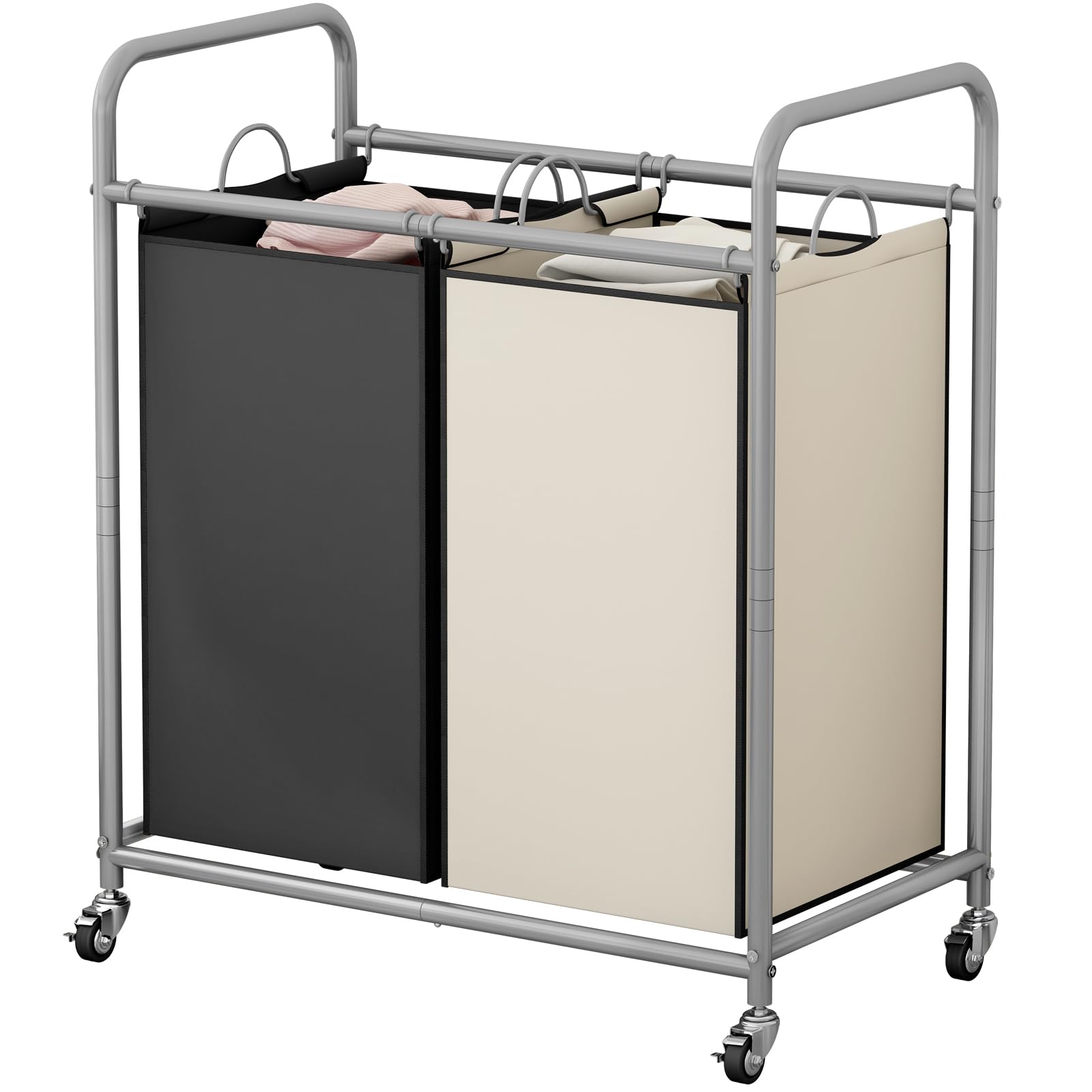 Suoernuo Laundry Sorter Basket 2 Bag Laundry Hamper Cart With Rolling Lockable Wheels And Removable Bags Laundry Organizer Cart