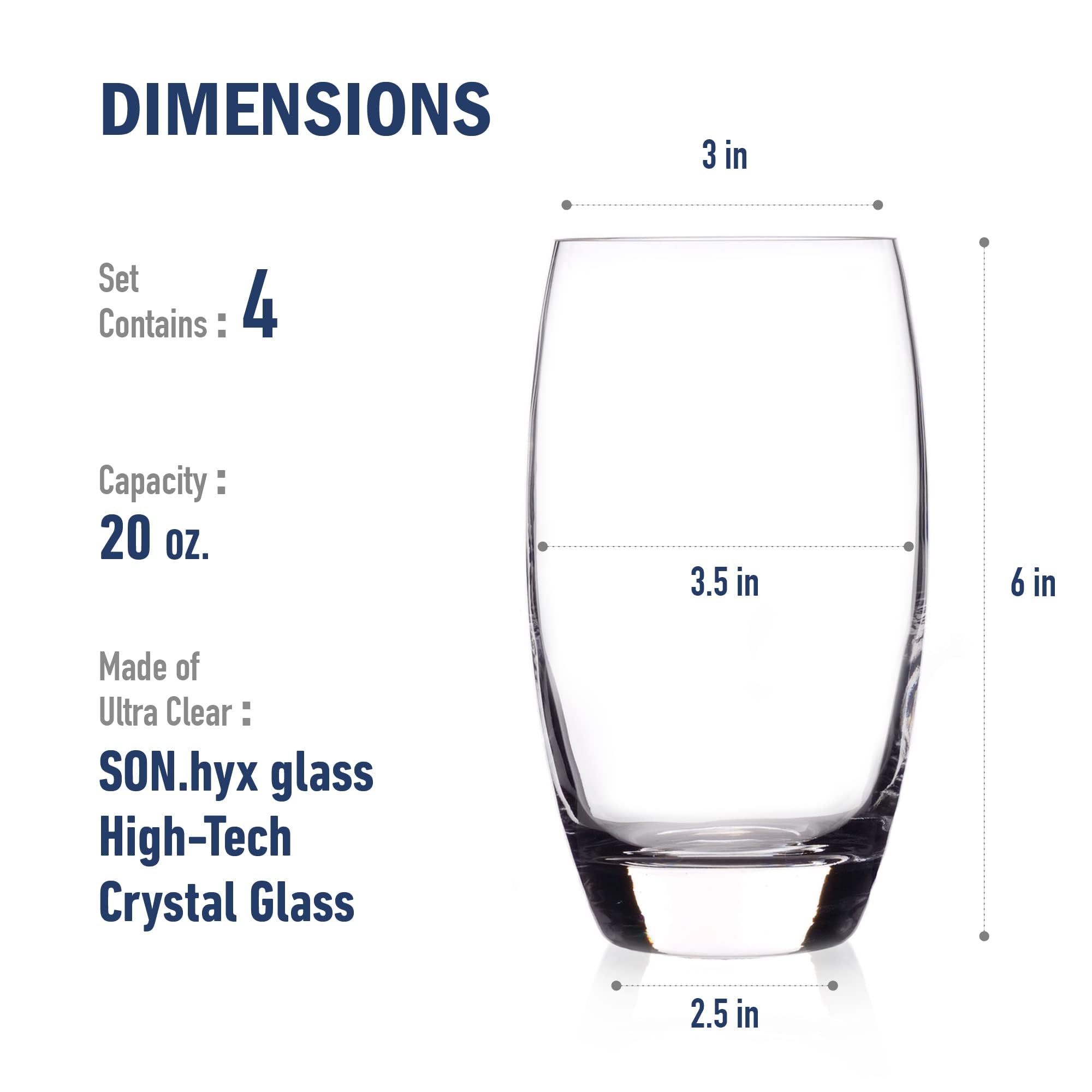 Luigi Bormioli Crescendo 20-Ounce Tumblers  Set Of 4  Crystal SON-hyx Glass  Made In Italy.
