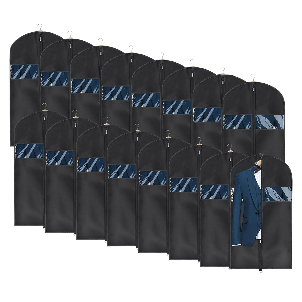 Univivi 16 Pack Suit Garment Bag For Men, 40-Inch Suit Cover Bag Garment Bag For Multiple Suits For Closet Storage With Clear Wi