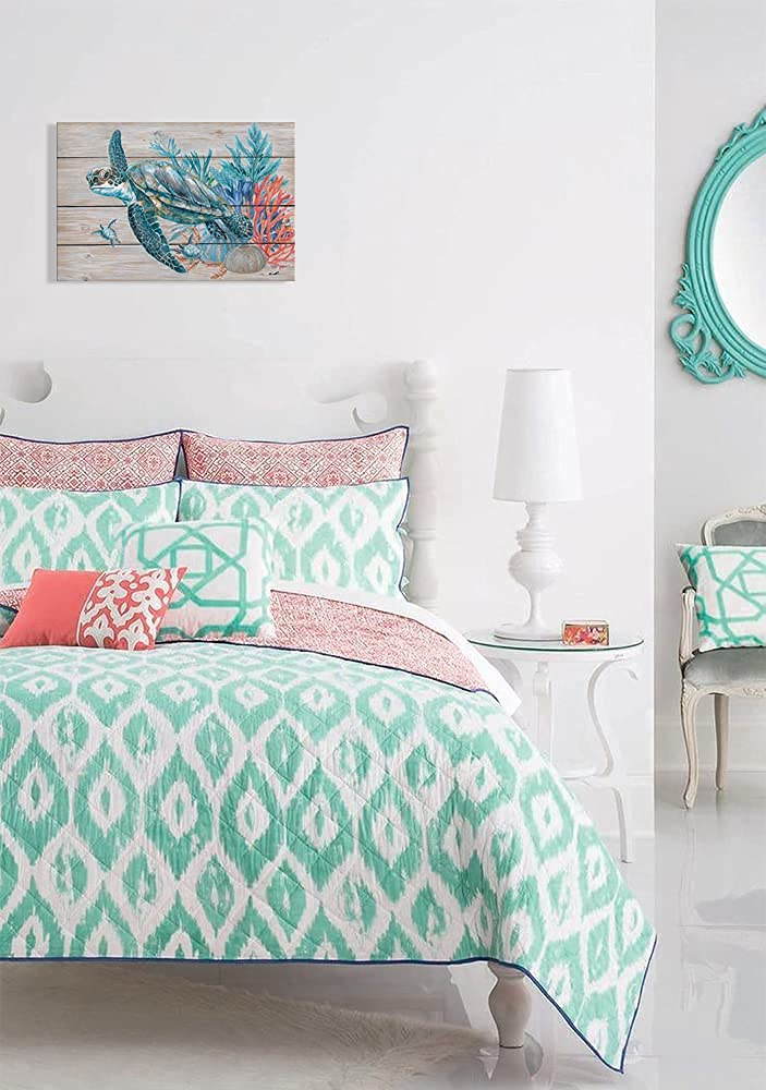 Sea Turtle Bathroom Wall Decor: Teal Coral Canvas Wall Art Sea Turtle Painting Gifts For Turtle Lovers Women Bedroom Office Home