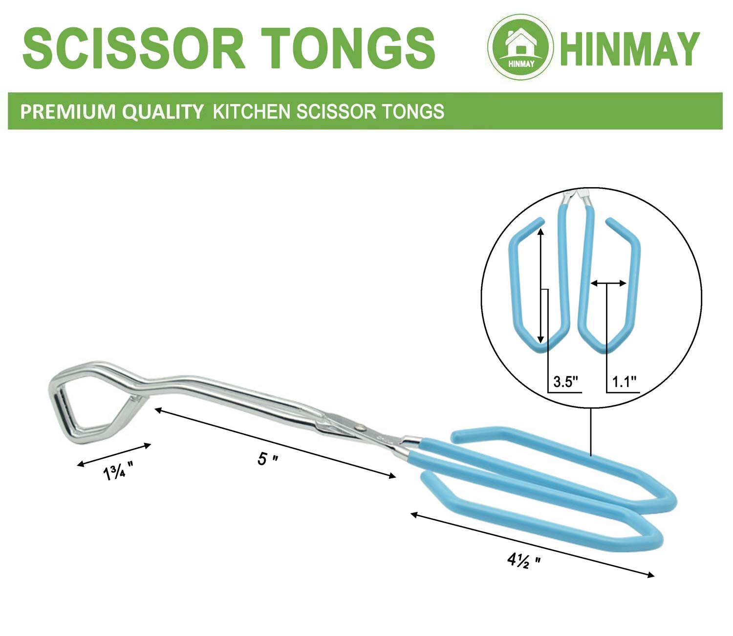 Hinmay Scissor Cooking Tongs 11-Inch Stainless Steel Scissor Style Tongs, Set Of 2