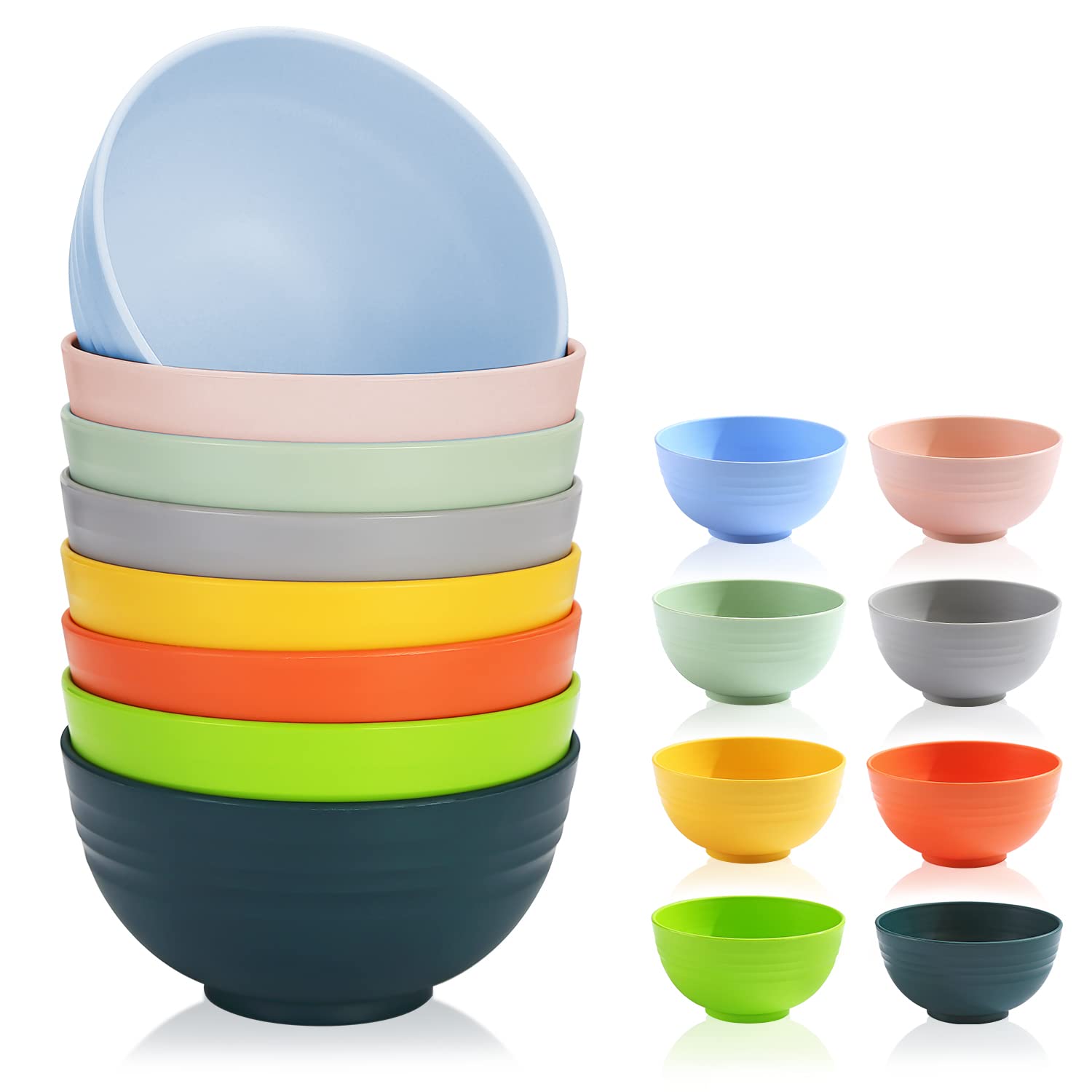 Berglander 26 Oz Plastic Bowls Set Of 8 Colors, Reusable And Sturdy Unbreakable Bowl For Soup,Rset Of 8 Colorsamen, Popcorn,Sala