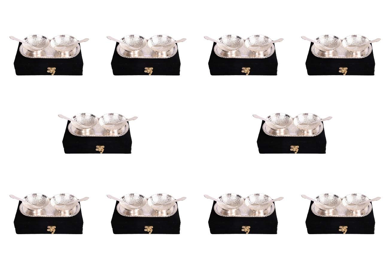 AC ANAND CRAFTS Brass Silver Plated Bowl Spoon and Tray Set of 20 for Best for Gifting, Anniversory, Return Gift, Diwali, New Ye