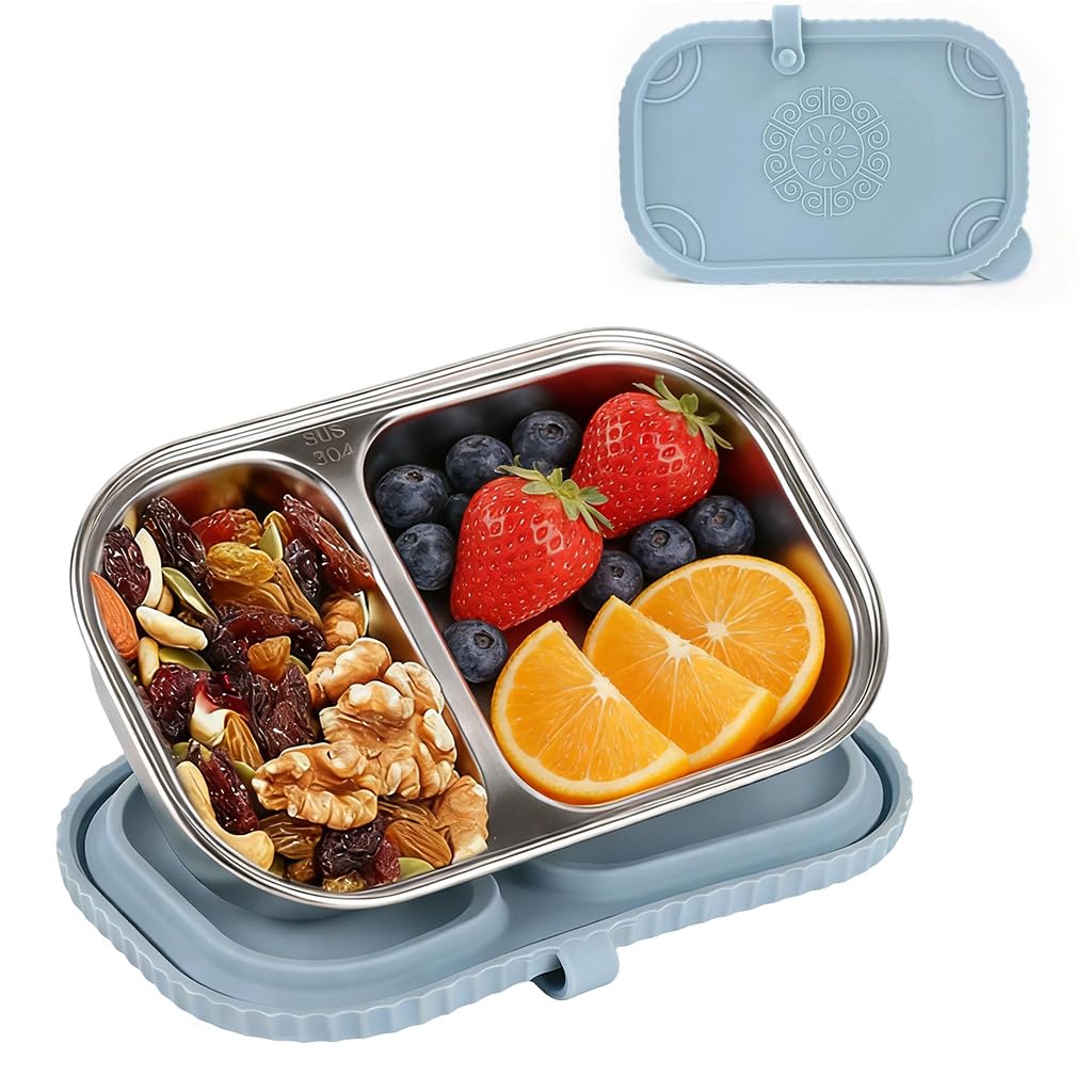 Supvox 500Ml Snacks Box For Kids, Compartment Lunch Box With Silicone Lid, Portable Food Container For School, Office, Picnic
