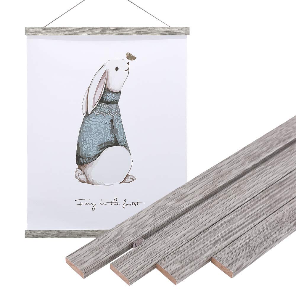 2 Pack Magnetic Poster Hanger Frame, 10X14 10X16 10X20 Light Wood Wooden Magnet Canvas Artwork Print Dowel Poster Hangers For Fr
