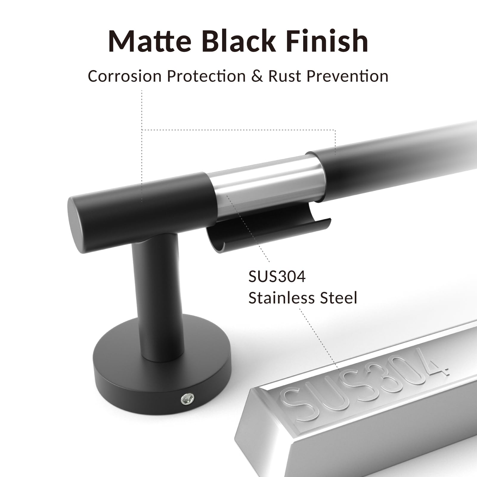 Luxbaro Matte Black Towel Bar 24 Inch, Thicken Towel Rack For Bathroom Wall, Sus304 Stainless Steel Towel Rod, Modern Home Decor