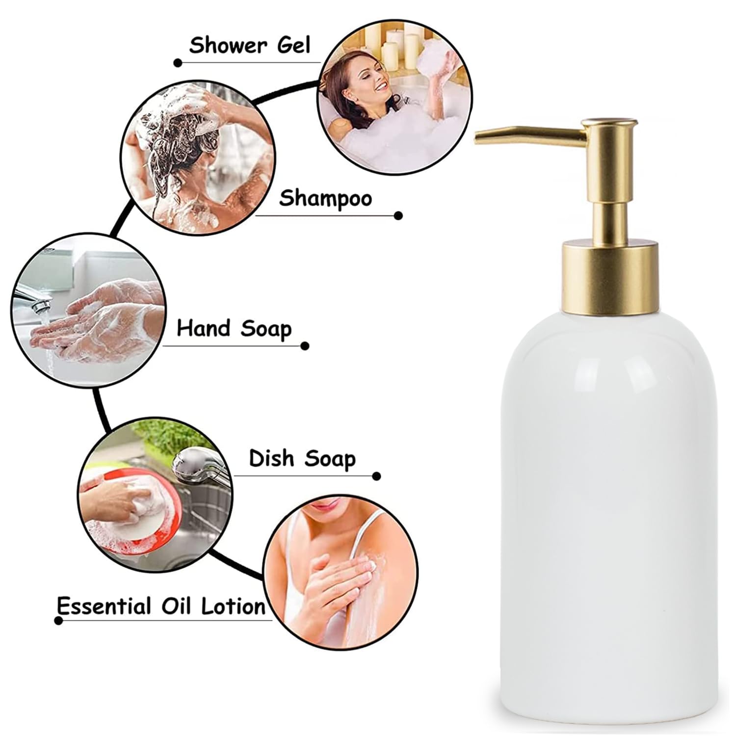Ceramic Soap Dispenser White With Gold Pump,Simple Design Cylindrical Lotion Dispenser Bottle,Refillable Liquid Hand Soap Dispen