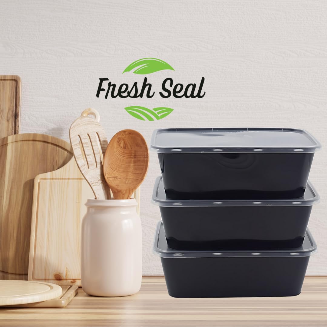 Fresh Seal Reusable Rectangle Plastic Food Storage Containers With Lids- Fridge, Microwave Safe- Ideal For Food Delivery, Kitche