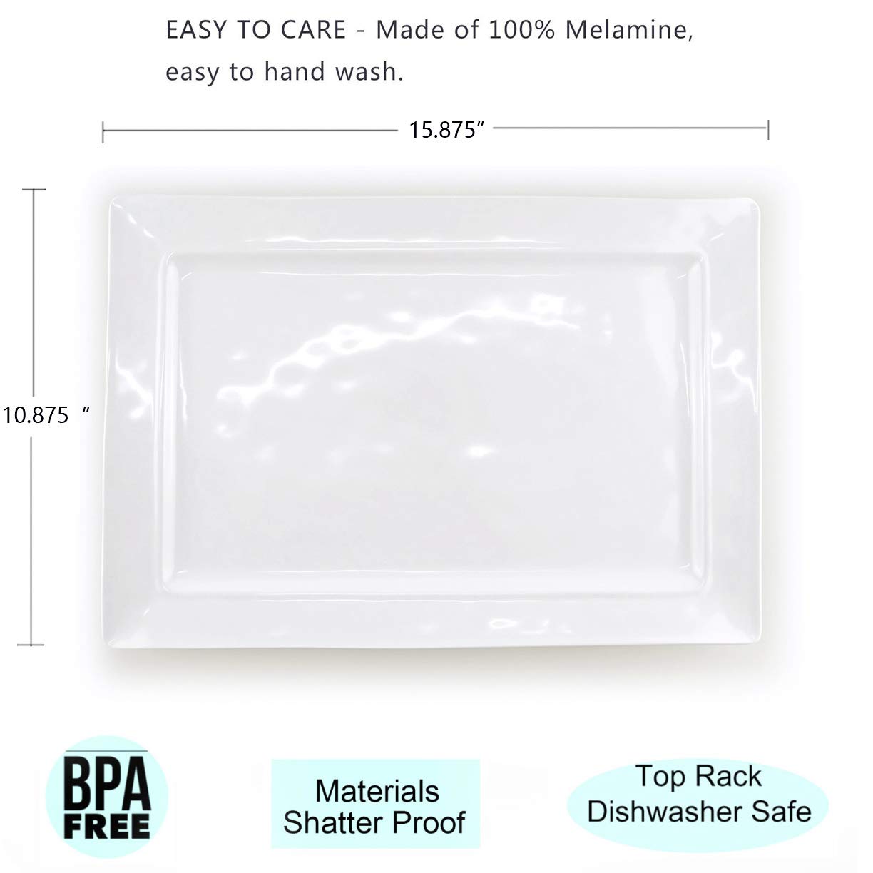 Melamine Serving Tray - 2 Piece 15.875'' X 10.875'' 100% Melamine Rectangular Platter,White Color | Shatter-Proof And Chip-Resis