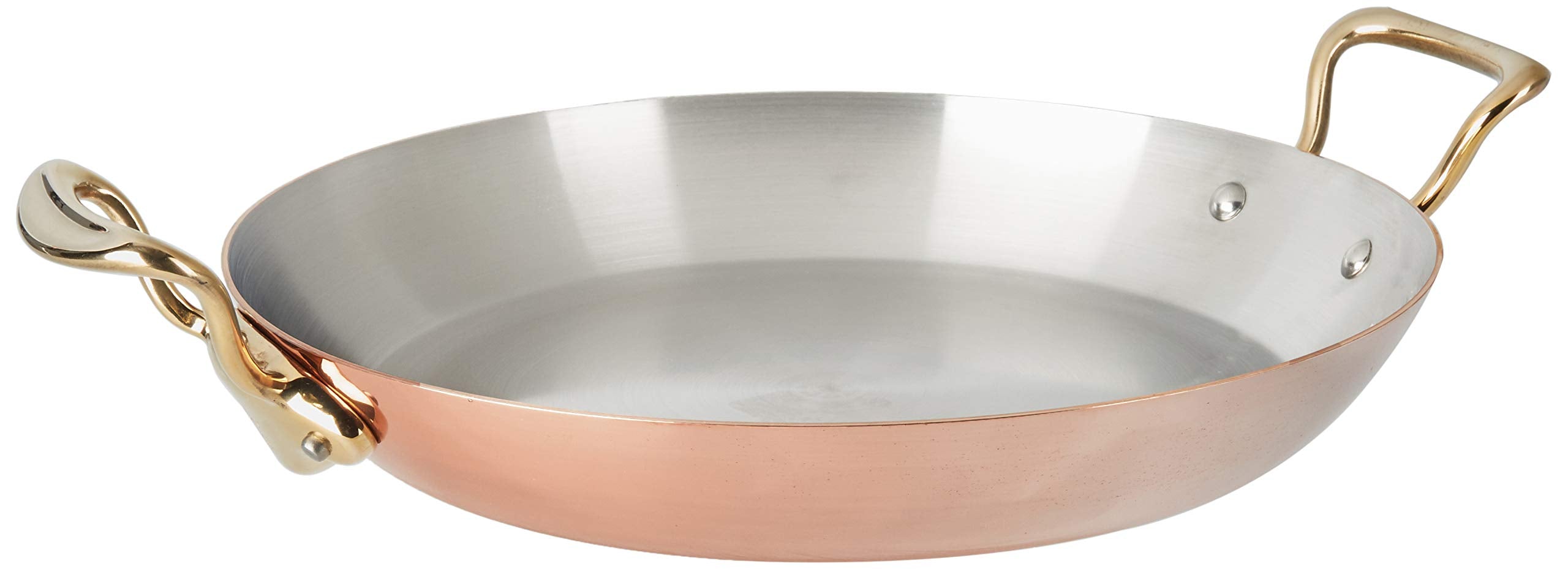 Mauviel M150 B 1.5mm Polished Copper & Stainless Steel Paella Pan With Brass Handles. 13.7-In, Made In France