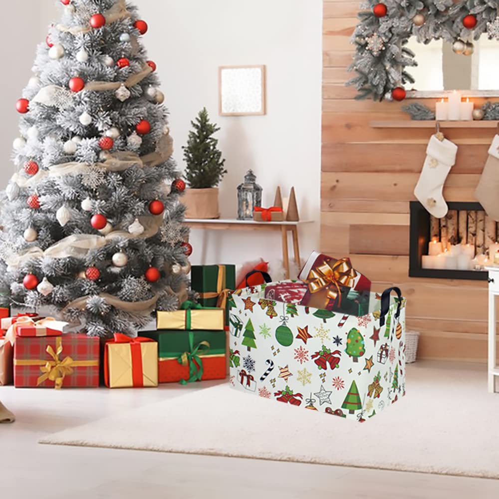 CLOCOR Rectangular Christmas Basket,Cute Pattern Christmas Gifts Basket Empty,Waterproof Christmas Storage Box with Handles,Kids