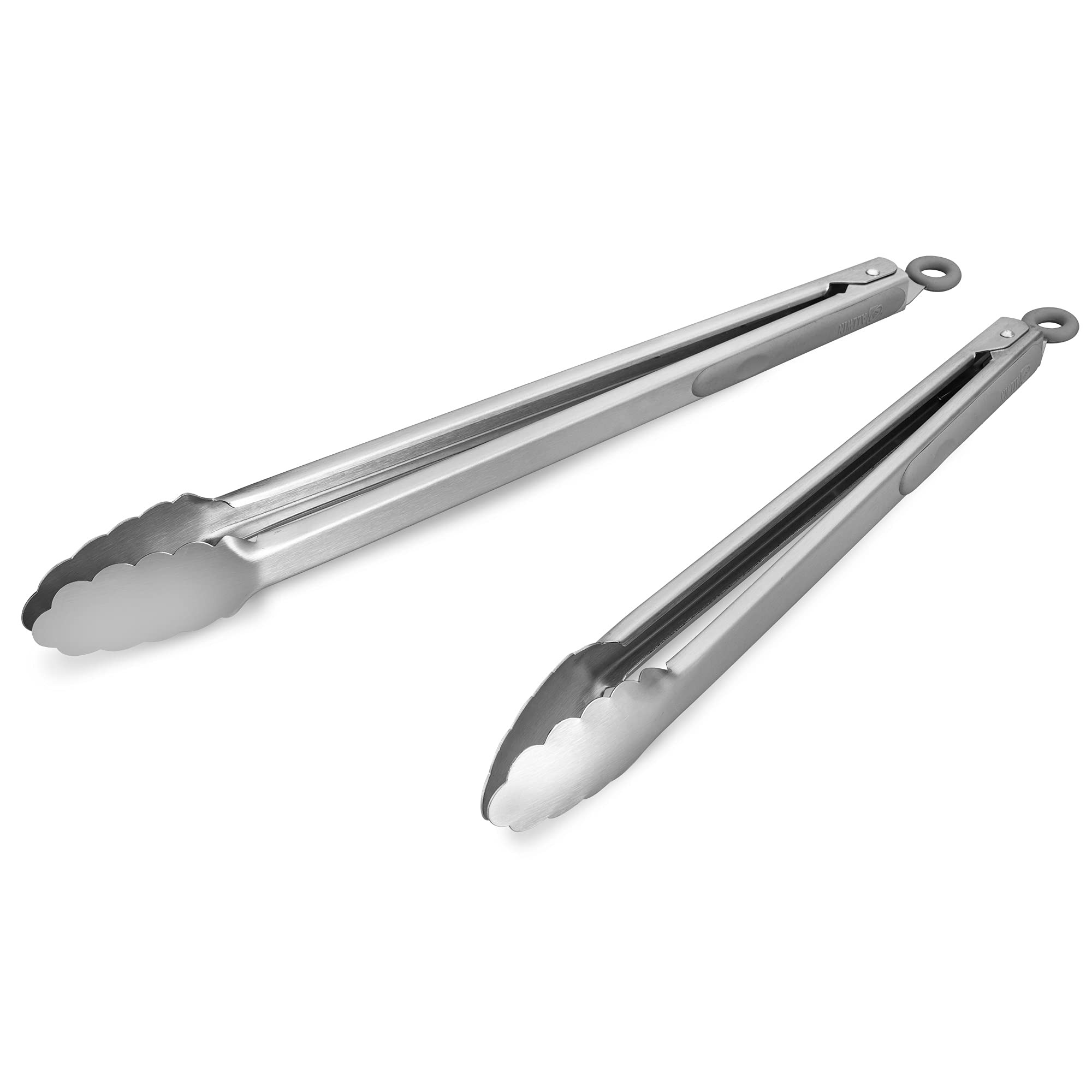 304 Stainless Steel Kitchen Cooking Tongs, 14'' And 16'' Set Of 2 Sturdy Grilling Barbeque Brushed Locking Food Tongs With Ergon