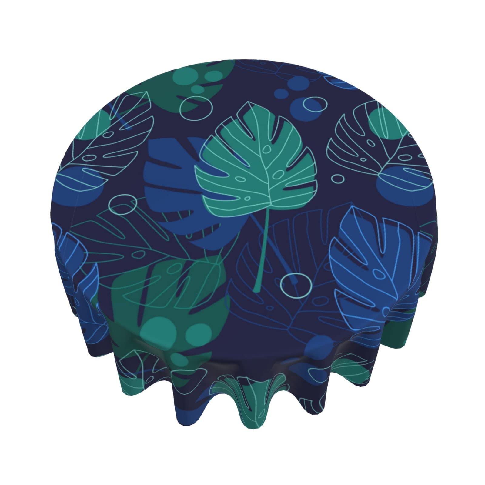Hawaii Tropical Leaves Tablecloth Round Summer Table Cover Washable Polyester Table Cloth For Kitchen Party Picnic Dining Decor