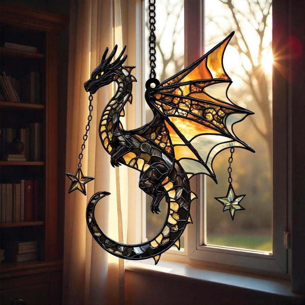 Stars Dragon Acrylic Suncatcher Stained Glass Effect Window Car Hanging Christmas Ornament Indoor Outdoor Decor Garden Sun Catch