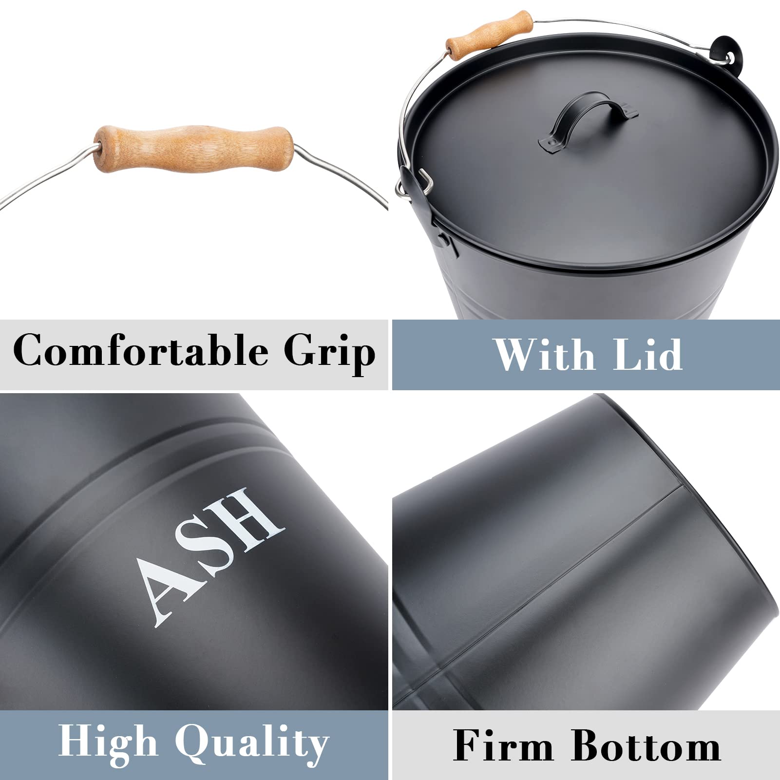 Ash Bucket With Lid, Shovel, And Broom, 3.5-Gallon Metal Bucket With Lid, Fireplace Ash Bucket, Coal Bucket For Wood Stove Acces