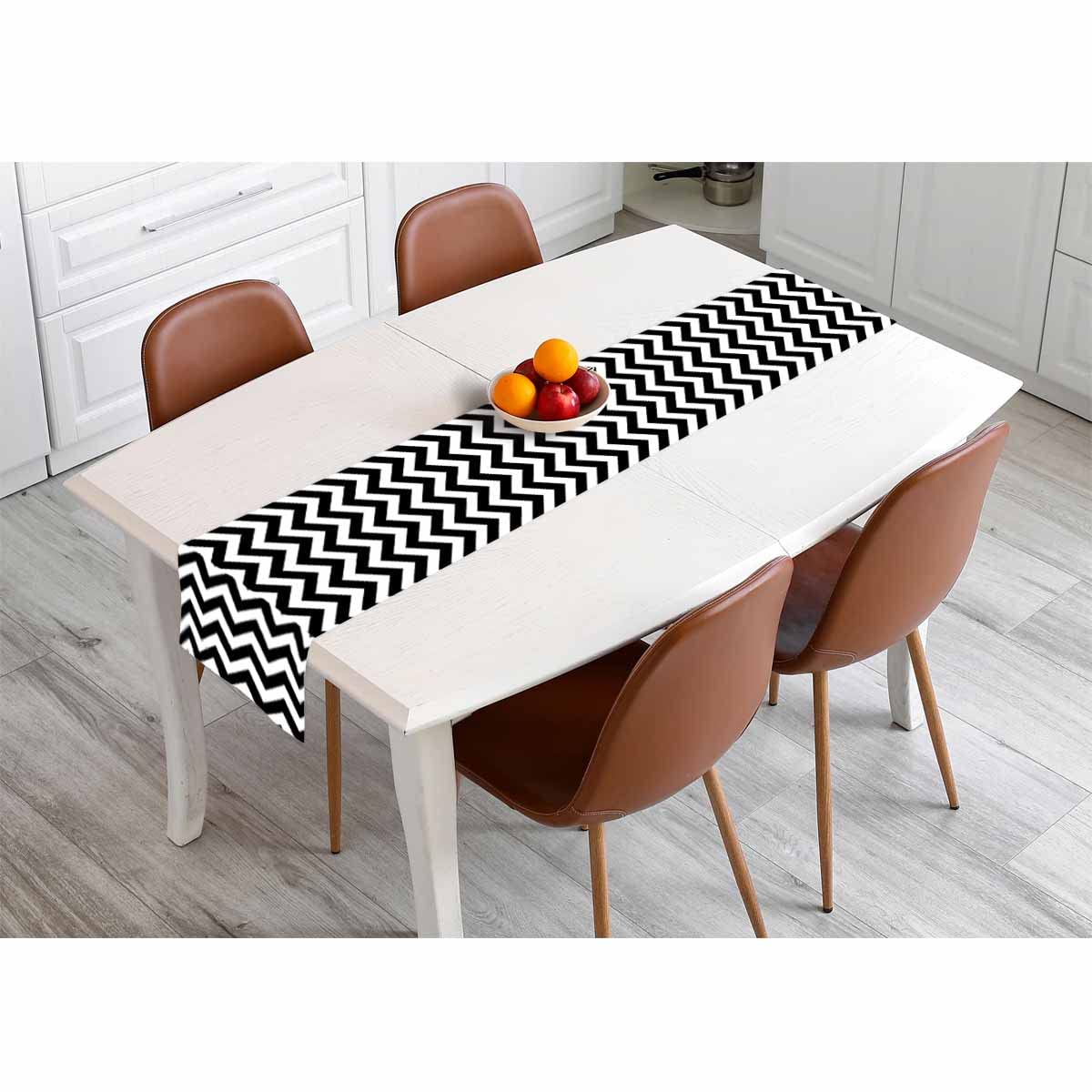 Hosnye Table Runner Black Chevron Zigzag,Cotton Linen Table Runner Decoration For Kitchen Family Dinner Table Holiday Party Farm