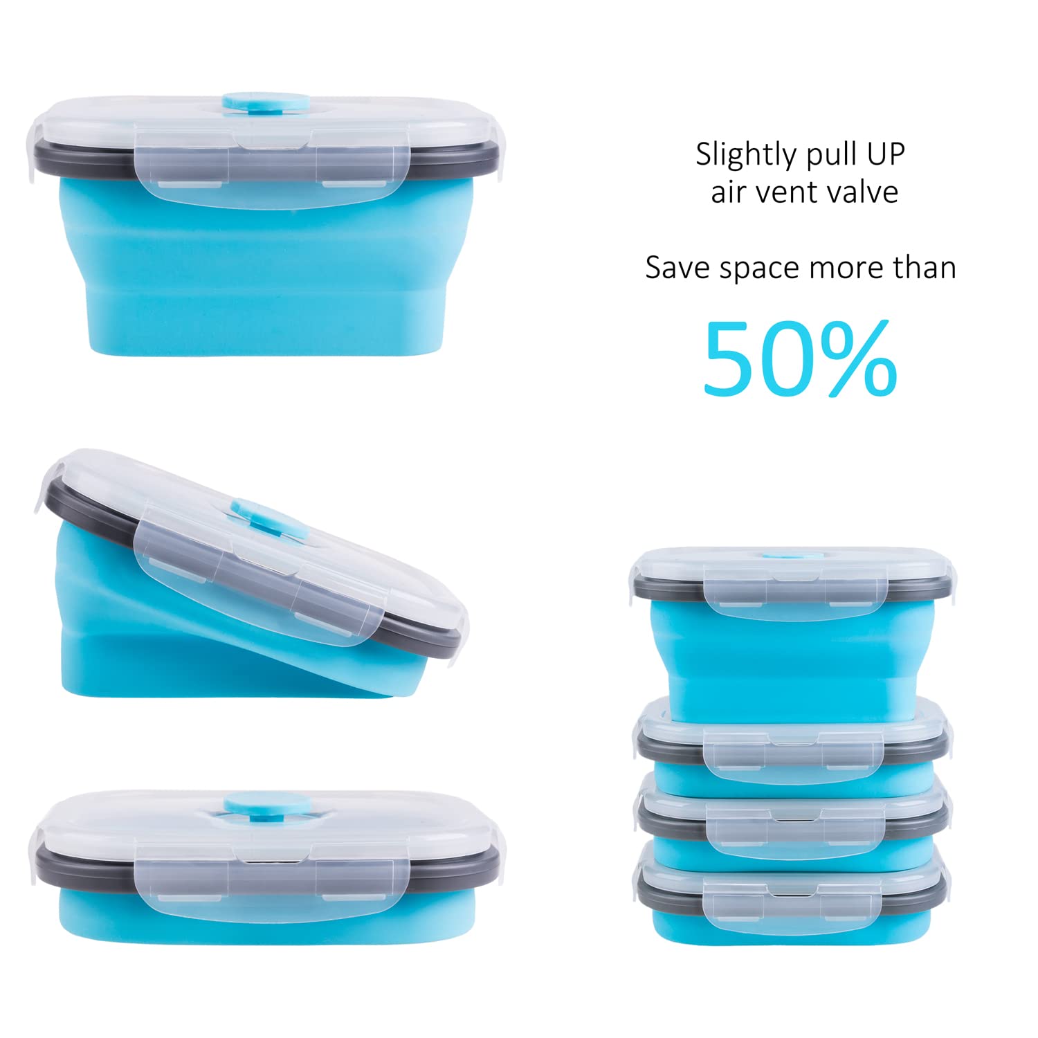 Annaklin Collapsible Food Storage Containers With Lids & Vent, 11.8 Oz, Kitchen Stacking Silicone Collapsible Meal Prep Containe