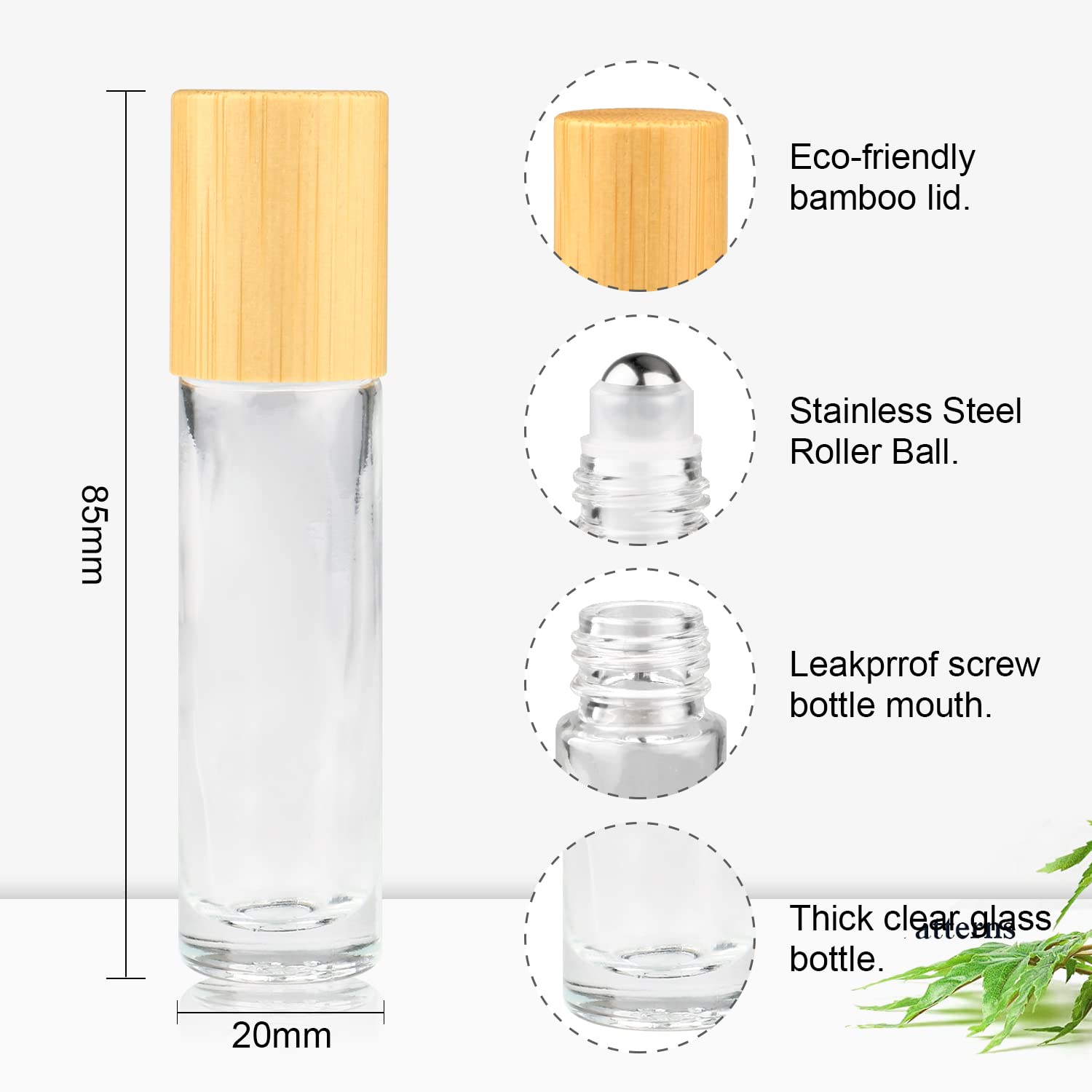 Clear Refillable Glass Empty Roll On Bottles Roller Bottle,10Ml Bamboo Roll On Bottle For Essential Oils Perfume Sample Bottles